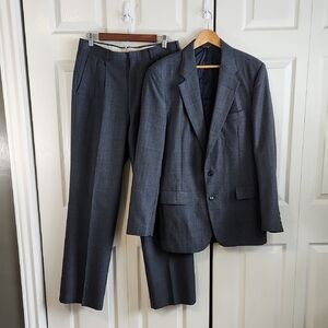 Vintage Palm Beach Gray Windowpane Suit 42‎ 33x43 Business Preppy Academia 80s